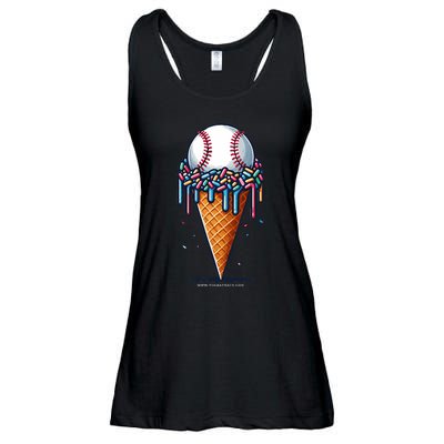 Baseball Drip Ice Cream Cone With Sprinkles Ladies Essential Flowy Tank