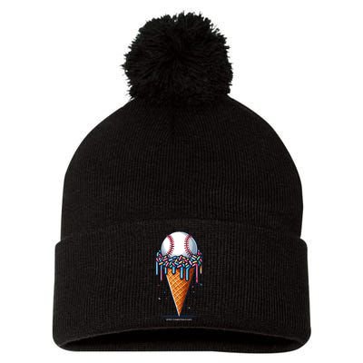 Baseball Drip Ice Cream Cone With Sprinkles Pom Pom 12in Knit Beanie