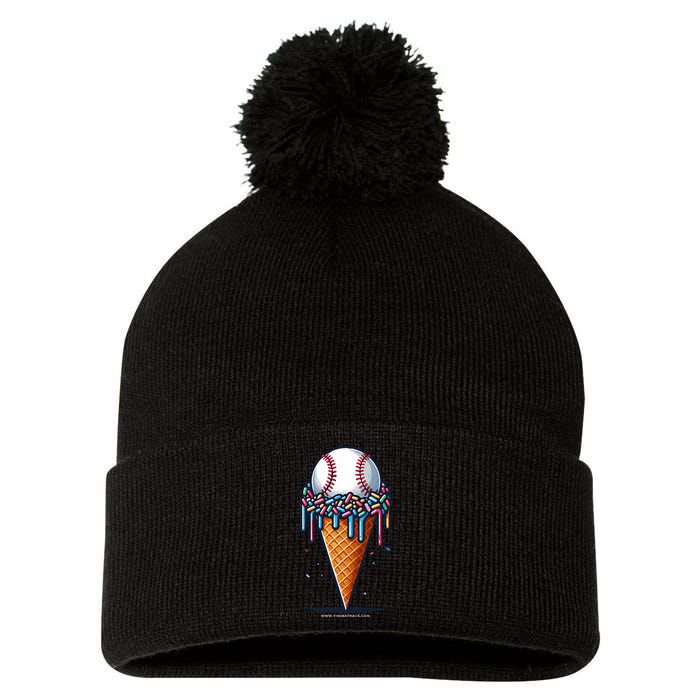 Baseball Drip Ice Cream Cone With Sprinkles Pom Pom 12in Knit Beanie