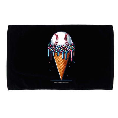 Baseball Drip Ice Cream Cone With Sprinkles Microfiber Hand Towel
