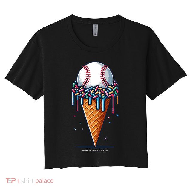 Baseball Drip Ice Cream Cone With Sprinkles Crop Top
