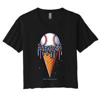 Baseball Drip Ice Cream Cone With Sprinkles Women's Crop Top Tee