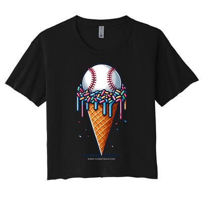 Baseball Drip Ice Cream Cone With Sprinkles Women's Crop Top Tee