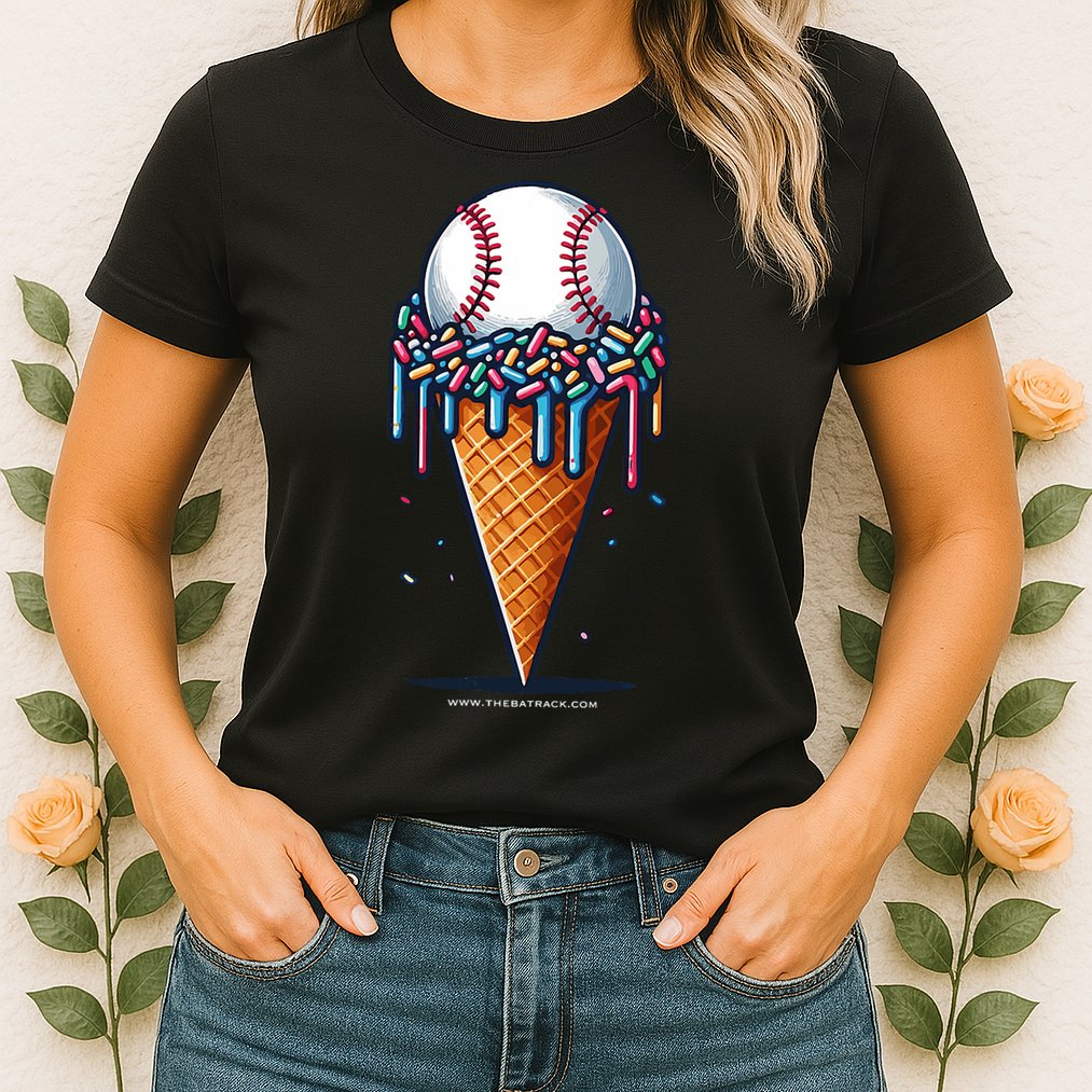 Baseball Drip Ice Cream Cone With Sprinkles Womens T-Shirt