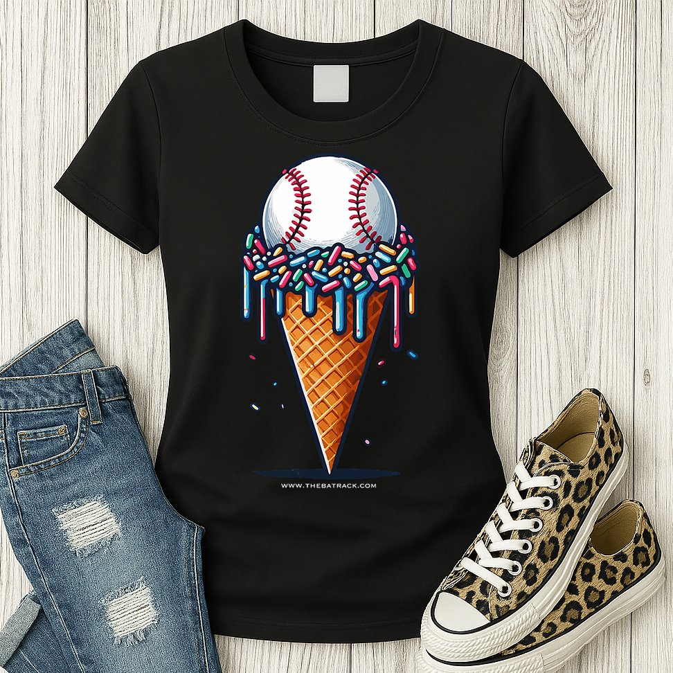 Baseball Drip Ice Cream Cone With Sprinkles Womens T-Shirt