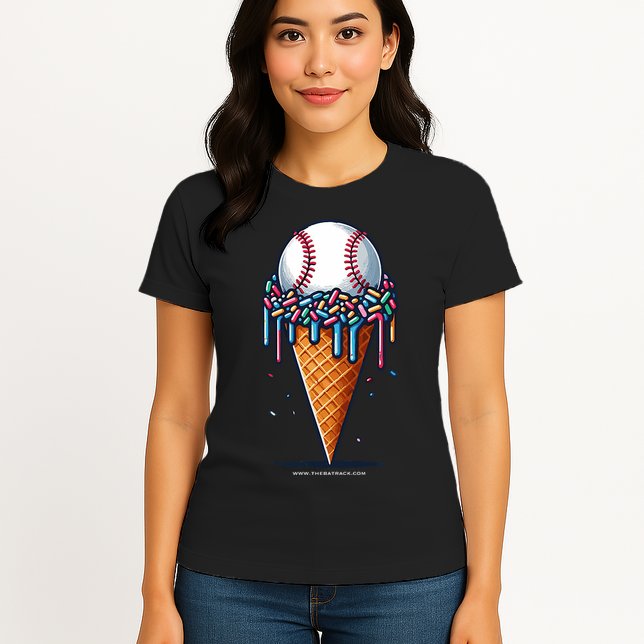 Baseball Drip Ice Cream Cone With Sprinkles Womens T-Shirt