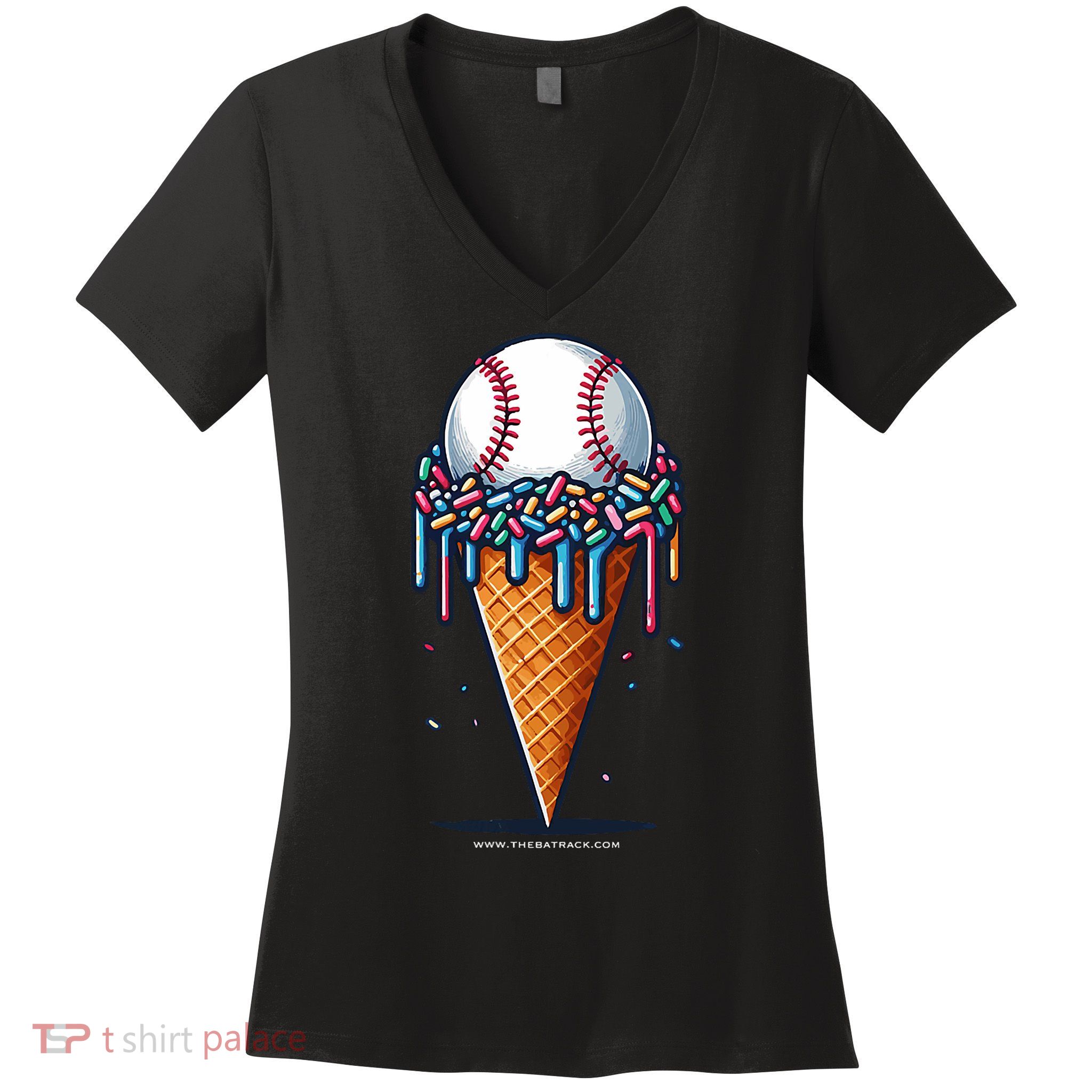 Baseball Drip Ice Cream Cone With Sprinkles Women's V-Neck T-Shirt