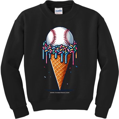 Baseball Drip Ice Cream Cone With Sprinkles Kids Sweatshirt