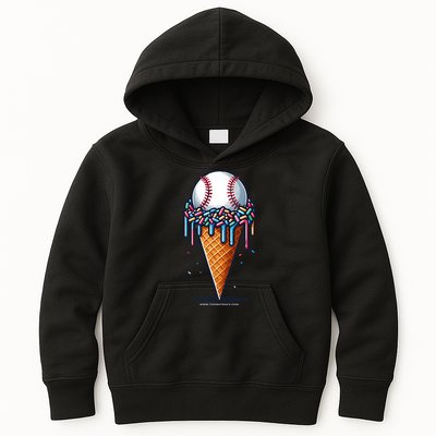 Baseball Drip Ice Cream Cone With Sprinkles Kids Hoodie