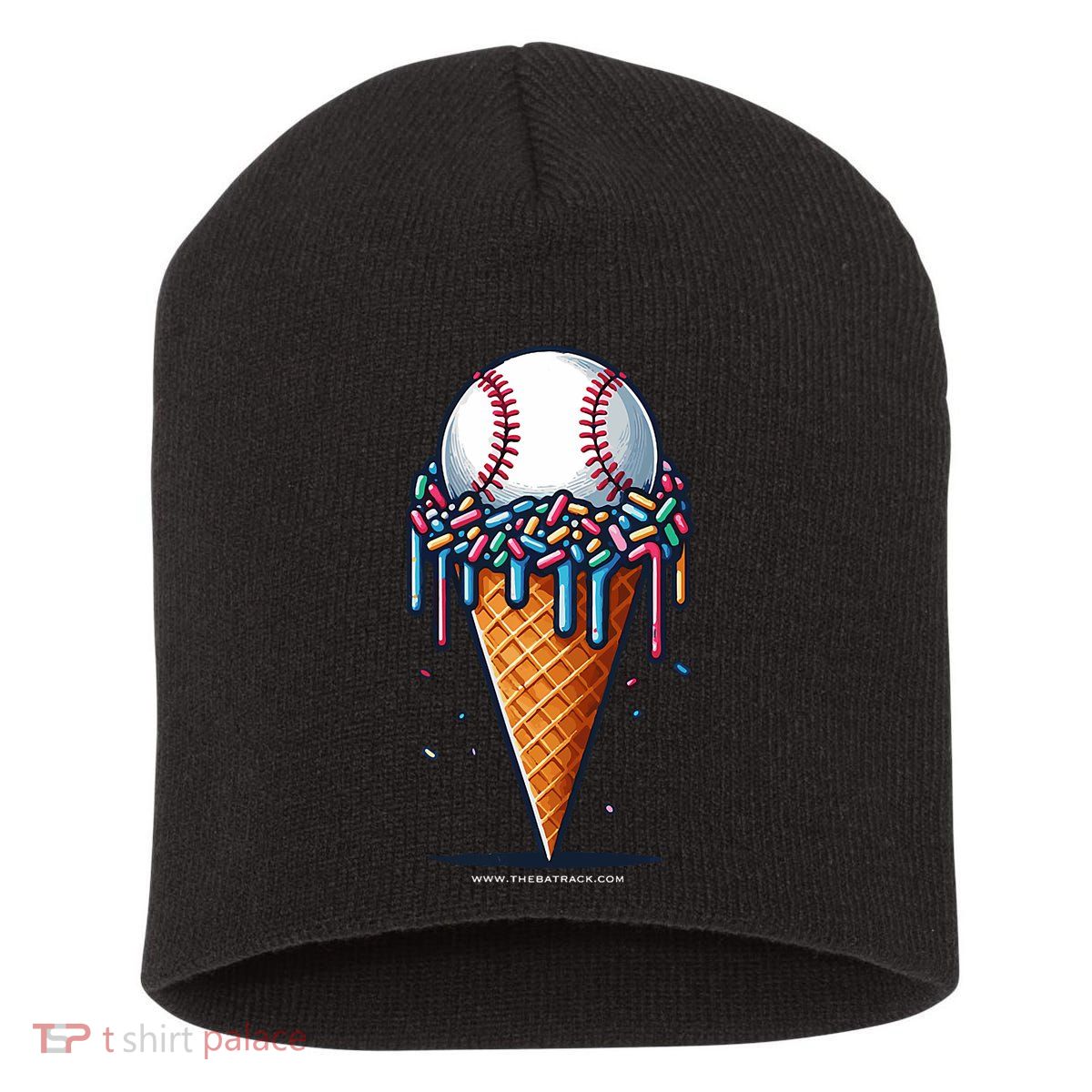Baseball Drip Ice Cream Cone With Sprinkles Short Acrylic Beanie