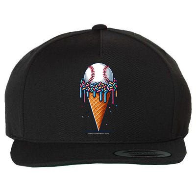 Baseball Drip Ice Cream Cone With Sprinkles Wool Snapback Cap