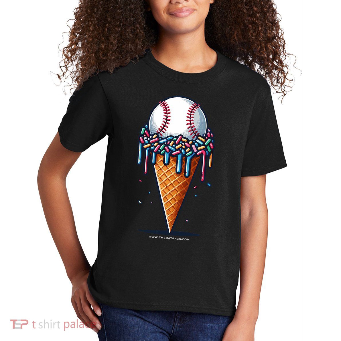 Baseball Drip Ice Cream Cone With Sprinkles Kids T-Shirt