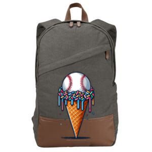 Baseball Drip Ice Cream Cone With Sprinkles Cotton Canvas Backpack