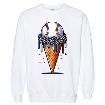 Baseball Drip Ice Cream Cone With Sprinkles Garment-Dyed Sweatshirt