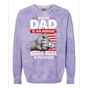 Being Dad Is An Honor Being Papa Is Priceless USA American Flag Colorblast Crewneck Sweatshirt