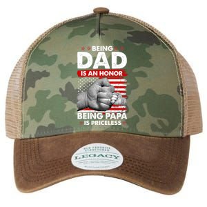 Being Dad Is An Honor Being Papa Is Priceless USA American Flag Legacy Tie Dye Trucker Hat