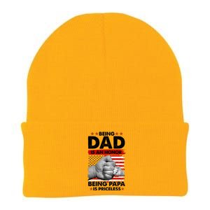 Being Dad Is An Honor Being Papa Is Priceless USA American Flag Knit Cap Winter Beanie