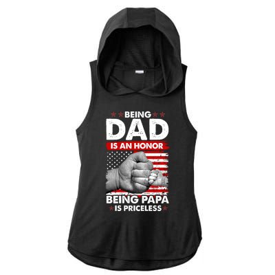 Being Dad Is An Honor Being Papa Is Priceless USA American Flag Ladies PosiCharge Tri-Blend Wicking Draft Hoodie Tank