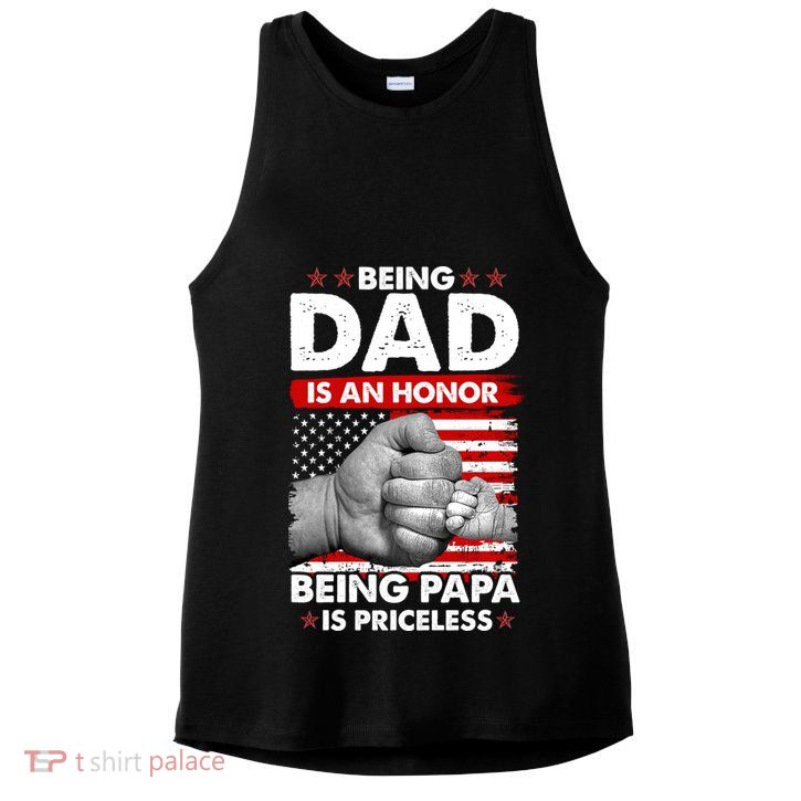 Being Dad Is An Honor Being Papa Is Priceless USA American Flag Ladies PosiCharge Tri-Blend Wicking Tank