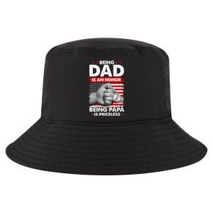 Being Dad Is An Honor Being Papa Is Priceless USA American Flag Cool Comfort Performance Bucket Hat