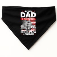 Being Dad Is An Honor Being Papa Is Priceless USA American Flag USA-Made Doggie Bandana