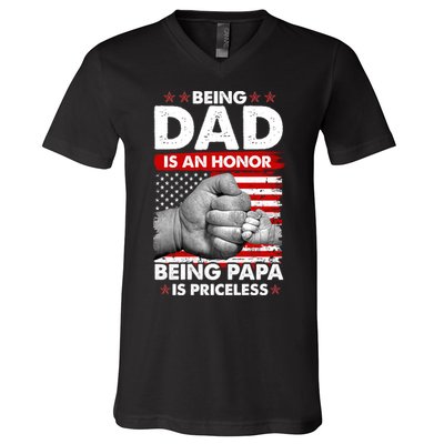 Being Dad Is An Honor Being Papa Is Priceless USA American Flag V-Neck T-Shirt