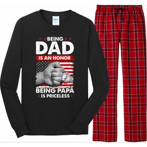 Being Dad Is An Honor Being Papa Is Priceless USA American Flag Long Sleeve Pajama Set