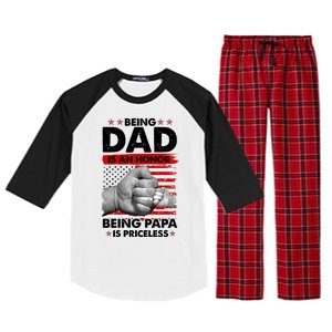 Being Dad Is An Honor Being Papa Is Priceless USA American Flag Raglan Sleeve Pajama Set