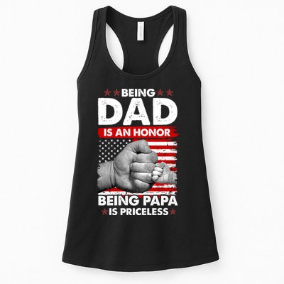 Being Dad Is An Honor Being Papa Is Priceless USA American Flag Womens Tank Top