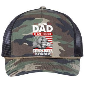 Being Dad Is An Honor Being Papa Is Priceless USA American Flag Retro Rope Trucker Hat Cap