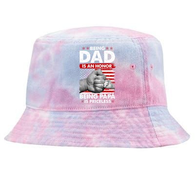 Being Dad Is An Honor Being Papa Is Priceless USA American Flag Tie-Dyed Bucket Hat