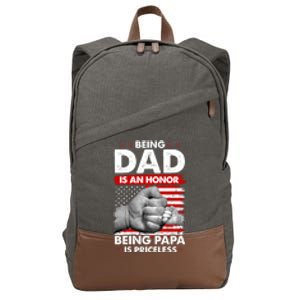 Being Dad Is An Honor Being Papa Is Priceless USA American Flag Cotton Canvas Backpack