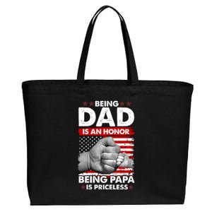 Being Dad Is An Honor Being Papa Is Priceless USA American Flag Cotton Canvas Jumbo Tote