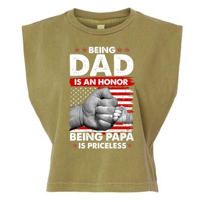 Being Dad Is An Honor Being Papa Is Priceless USA American Flag Garment-Dyed Women's Muscle Tee