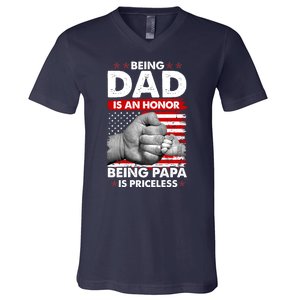 Being Dad Is An Honor Being Papa Is Priceless USA American Flag V-Neck T-Shirt