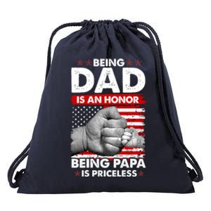 Being Dad Is An Honor Being Papa Is Priceless USA American Flag Drawstring Bag