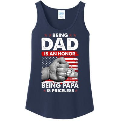 Being Dad Is An Honor Being Papa Is Priceless USA American Flag Ladies Essential Tank