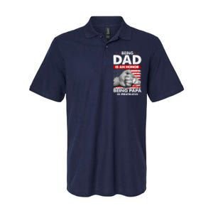 Being Dad Is An Honor Being Papa Is Priceless USA American Flag Softstyle Adult Sport Polo