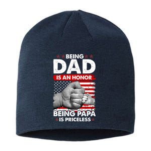 Being Dad Is An Honor Being Papa Is Priceless USA American Flag Sustainable Beanie