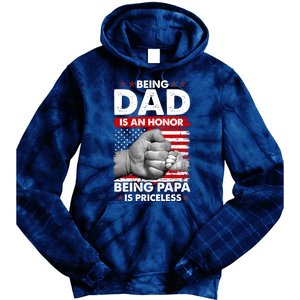 Being Dad Is An Honor Being Papa Is Priceless USA American Flag Tie Dye Hoodie