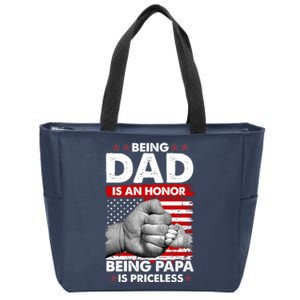 Being Dad Is An Honor Being Papa Is Priceless USA American Flag Zip Tote Bag