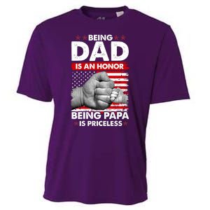 Being Dad Is An Honor Being Papa Is Priceless USA American Flag Cooling Performance Crew T-Shirt