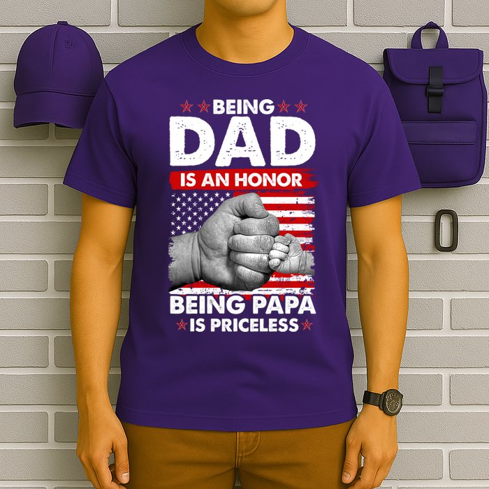 Being Dad Is An Honor Being Papa Is Priceless USA American Flag T-Shirt
