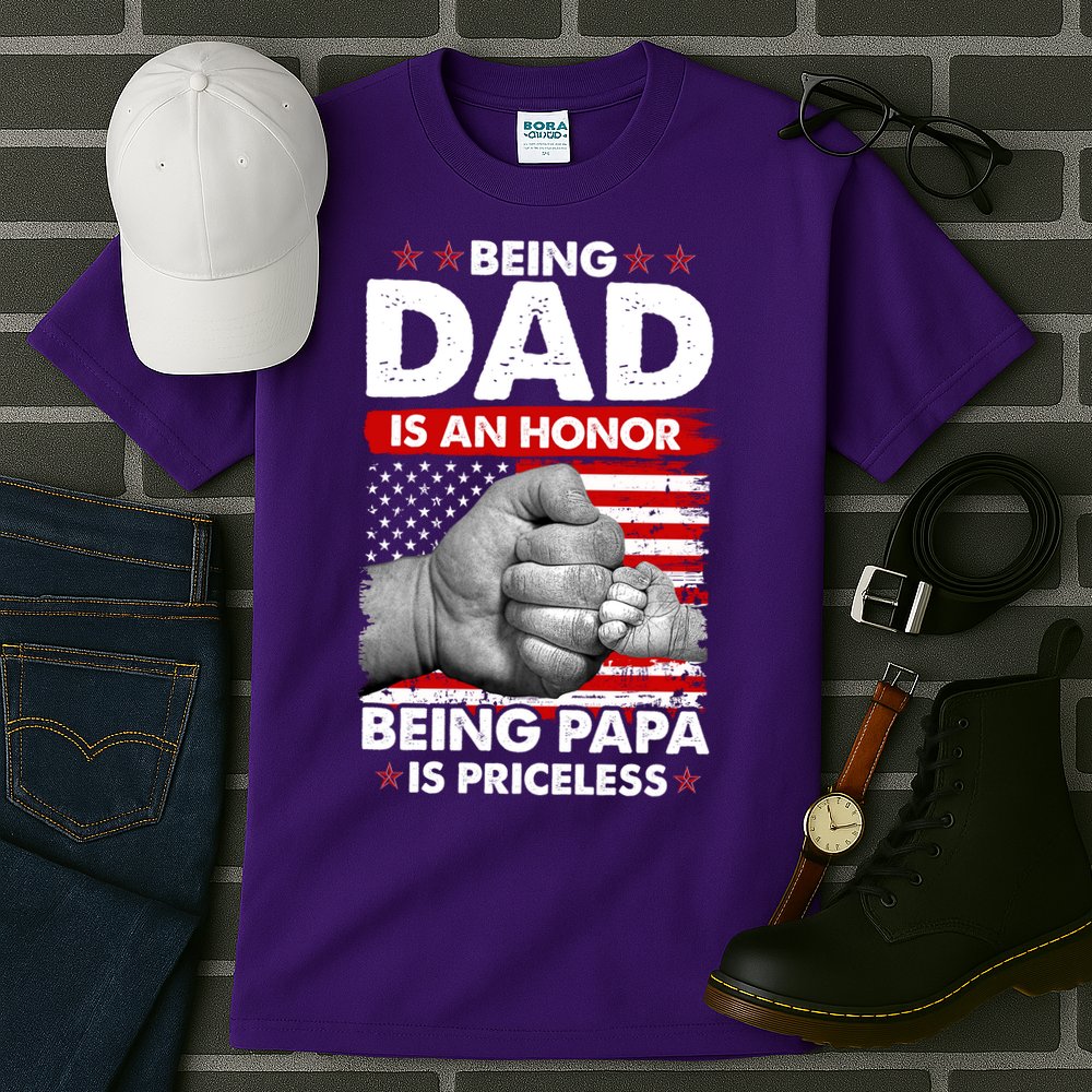 Being Dad Is An Honor Being Papa Is Priceless USA American Flag Tall T-Shirt