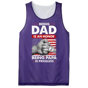 Being Dad Is An Honor Being Papa Is Priceless USA American Flag Mesh Reversible Basketball Jersey Tank