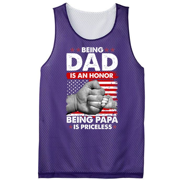 Being Dad Is An Honor Being Papa Is Priceless USA American Flag Mesh Reversible Basketball Jersey Tank