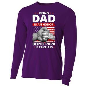 Being Dad Is An Honor Being Papa Is Priceless USA American Flag Cooling Performance Long Sleeve Crew