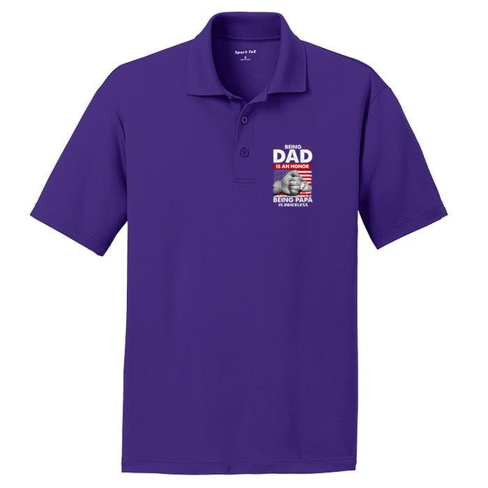 Being Dad Is An Honor Being Papa Is Priceless USA American Flag PosiCharge RacerMesh Polo