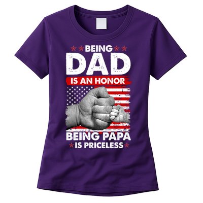 Being Dad Is An Honor Being Papa Is Priceless USA American Flag Womens T-Shirt