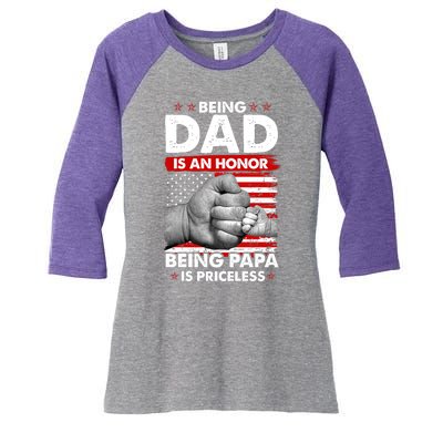 Being Dad Is An Honor Being Papa Is Priceless USA American Flag Women's Tri-Blend 3/4-Sleeve Raglan Shirt